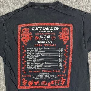 Neon Riot T-Shirt Womens M‎ Black Chinese Food Menu Graphic Vintage Novelty Tee